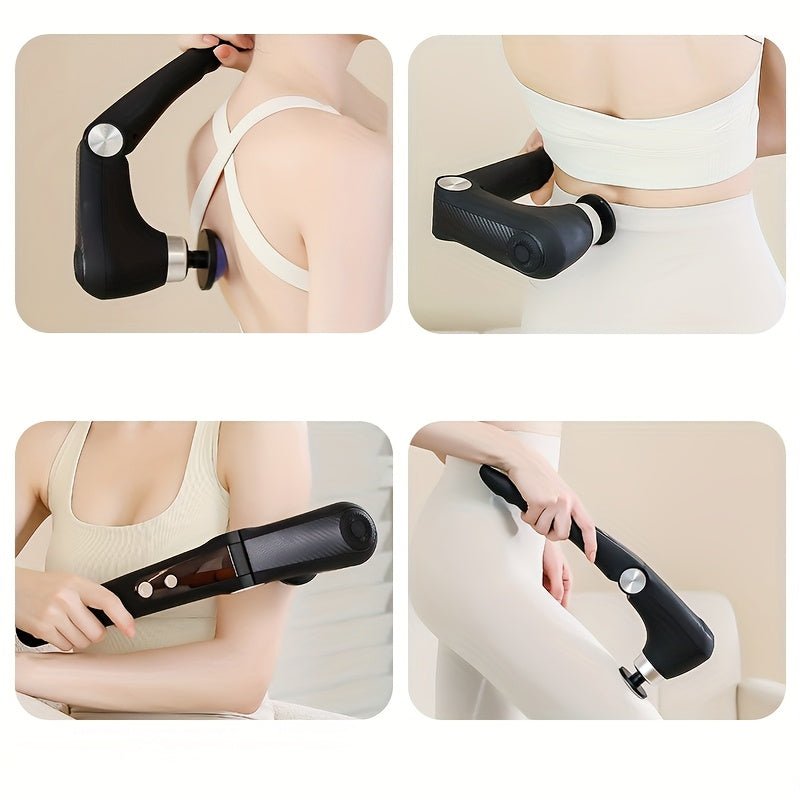 USB orqali zaryadlanadigan, 9 ta intensivlik sozlamalari, bir nechta burchak sozlamalari, 10 ta almashtiriladigan massaj boshliqlari va issiq/sovuq terapiya imkoniyatlariga ega bo'lgan qiyshayuvchi fasiyal gun.