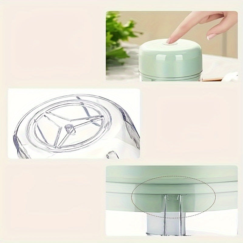 Мини-кухонный комбайн портативный, перезаряжаемый через USB, 1200 об/мин, лезвия из нержавеющей стали, объем 250 мл