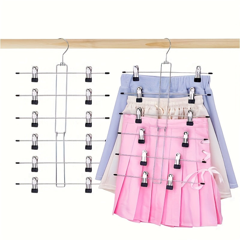 Foldable Metal Closet Organizer with 6 Tiers for Space Saving and Hanging Pants Skirts