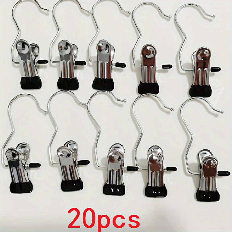 Stainless Steel Laundry Clips Pack of 10 or 20 with Hooks for Hanging Clothes and Organizing