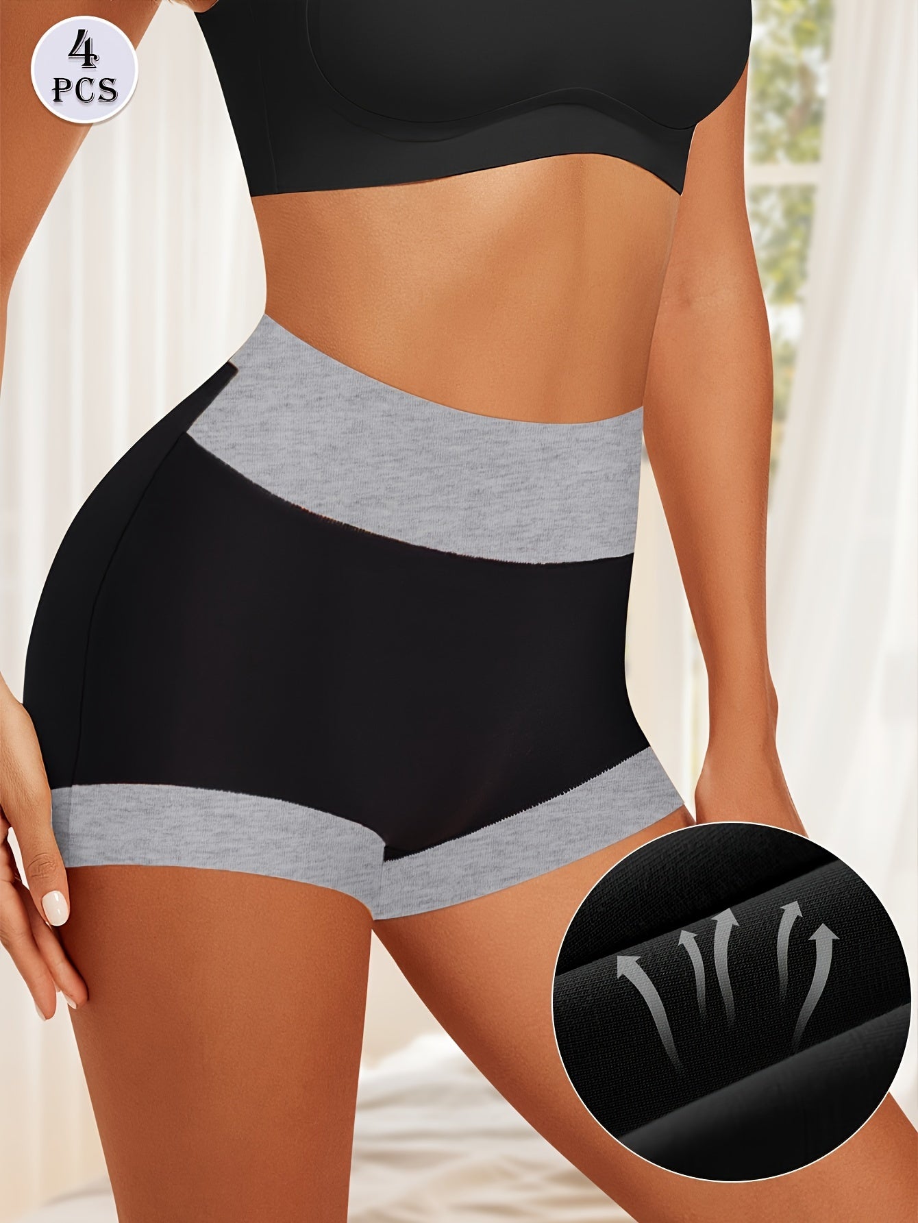 Rang blokli uzluksiz Boyshorts ayollar uchun 4-to'plam paxta elastik qulay ichki kiyim