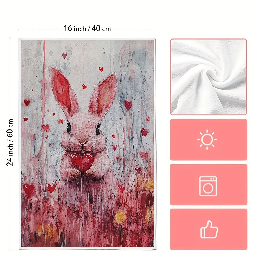 Valentine's Day Bunny Kitchen Towels Set, Coastal Style, Absorbent, 16x24 Inches