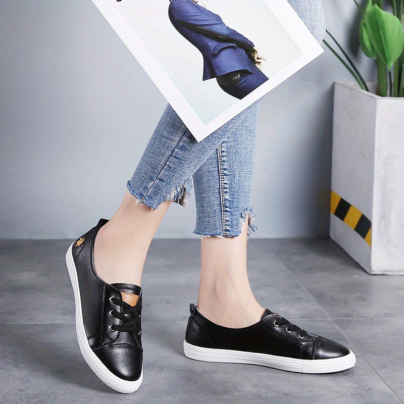 Women Casual Black White Canvas Sneakers with Golden Accents