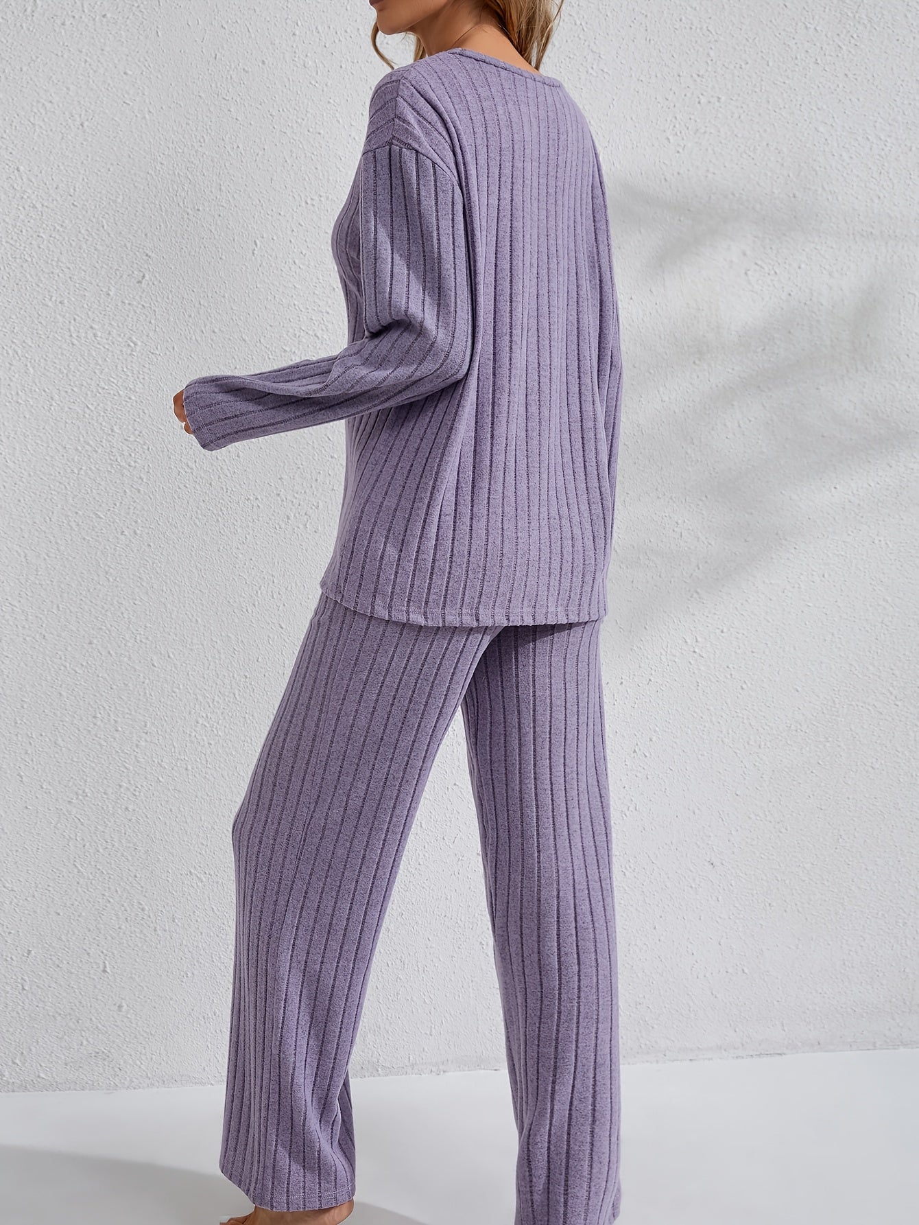 Women's Long Sleeve Pajama Set Solid Color Autumn Winter Large Size