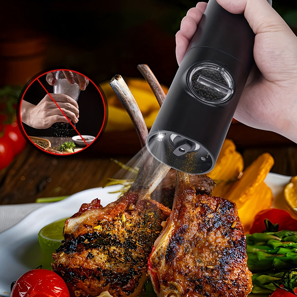 Electric Salt and Pepper Grinders Set with LED Light and Storage Base for One-Handed Operation