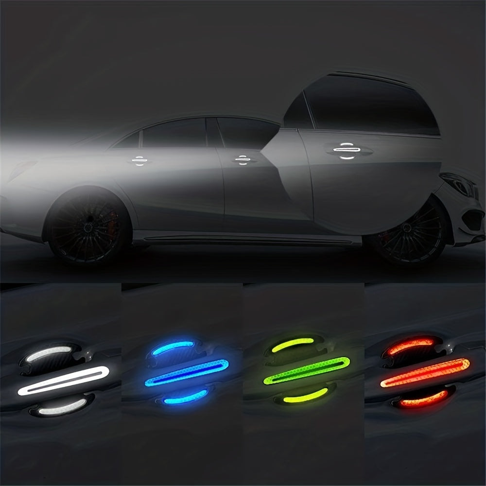 8Pcs Door Handle Protective Film Reflective Strip Anti-Scratch Safety Sticker