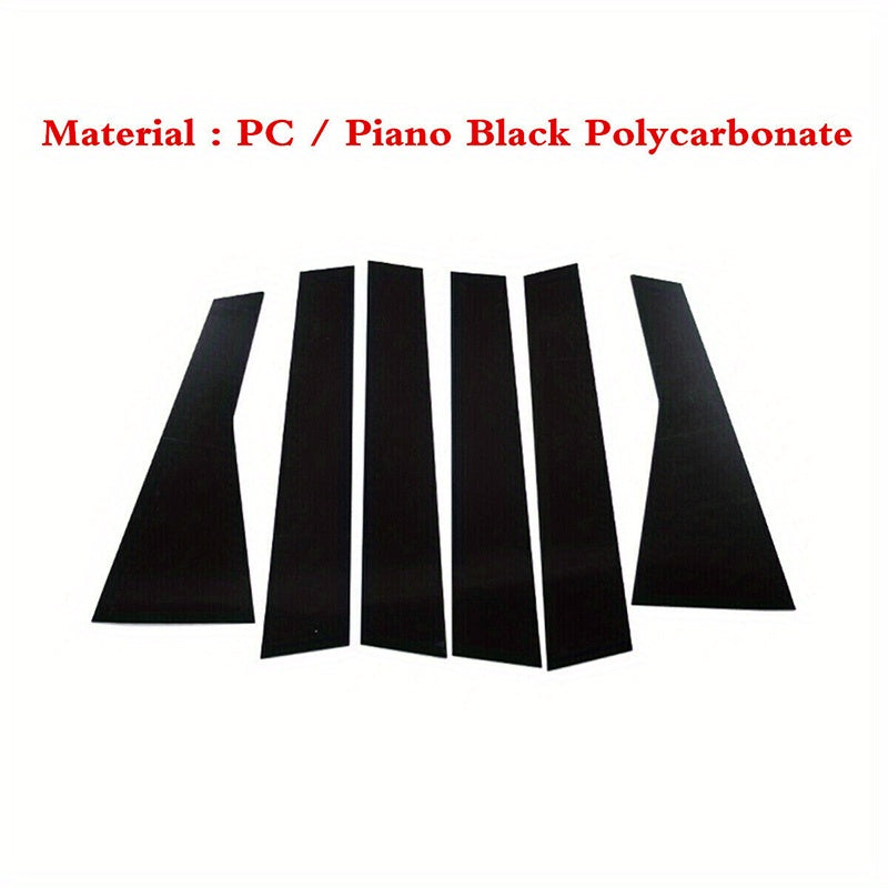 6 Pack Gloss Black Door Window Pillar Post Cover Decals for Sedan