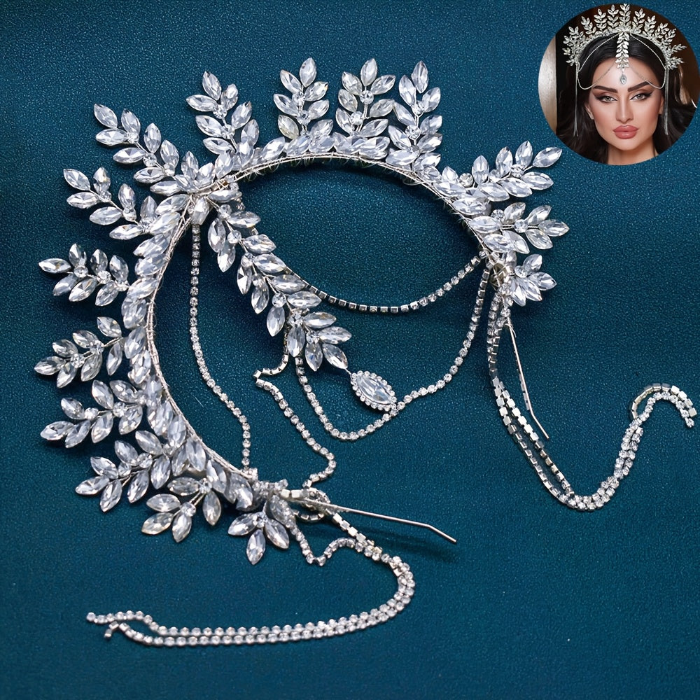 Elegant Bridal Tiara with Jewel Accents and Tassel Hairband for Wedding and Bridesmaids