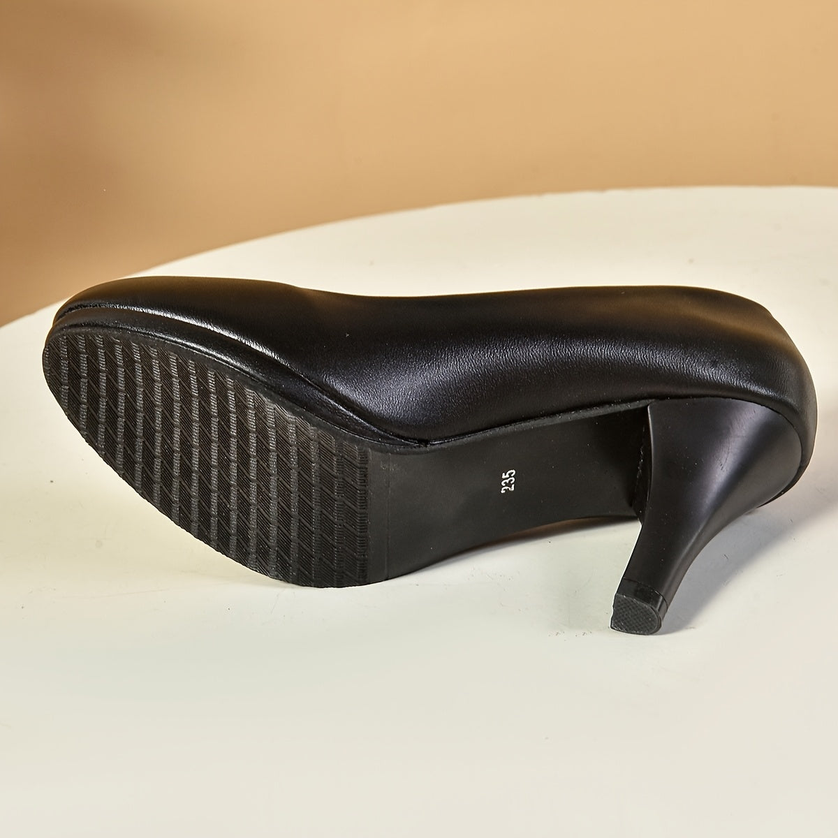 Women's Black Faux Leather Chunky Heel Dress Pumps Slip-On Shoes