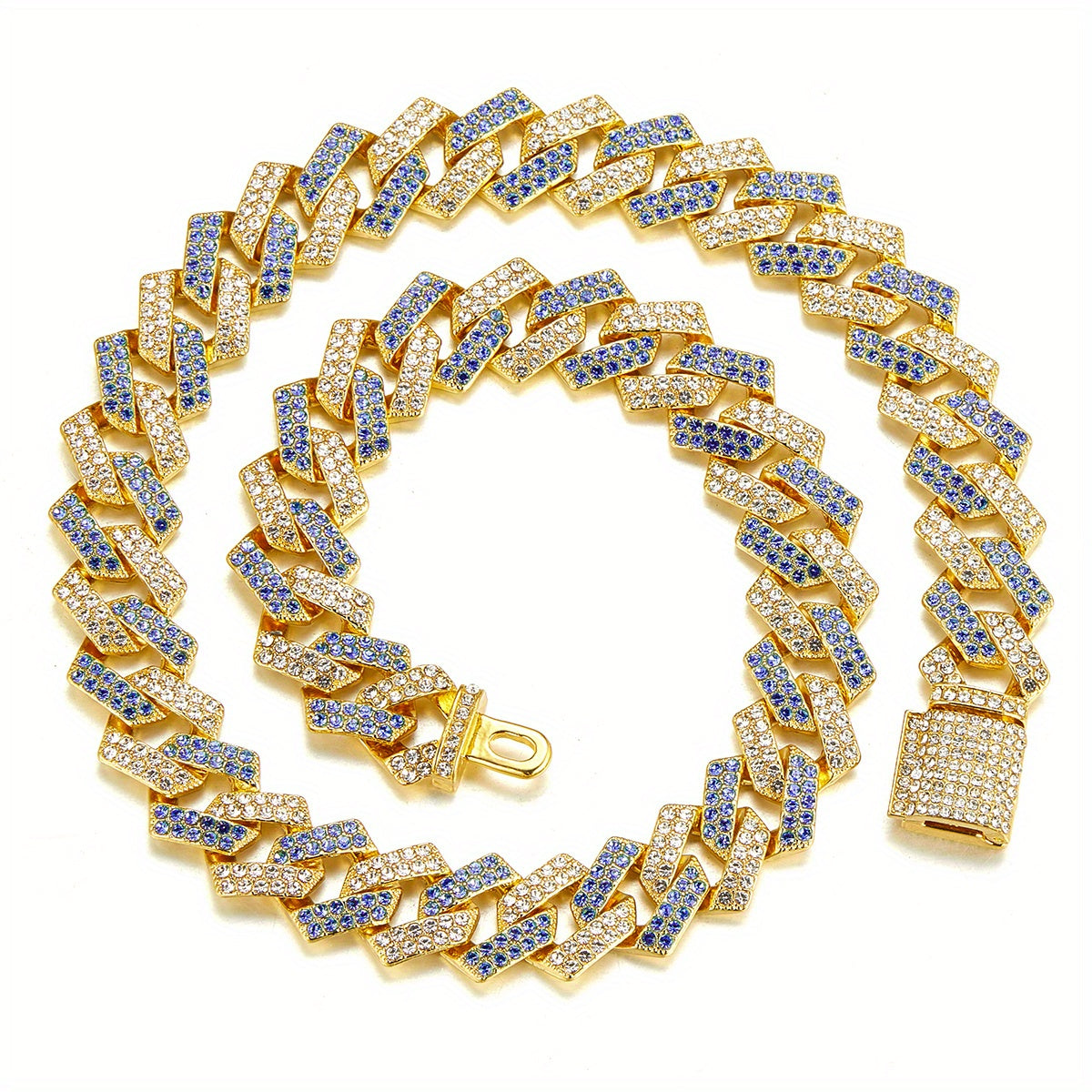 Men's Silver Pink Blue Cuban Link Chain Iced Out Lab Faux Diamonds Miami Necklace Choker