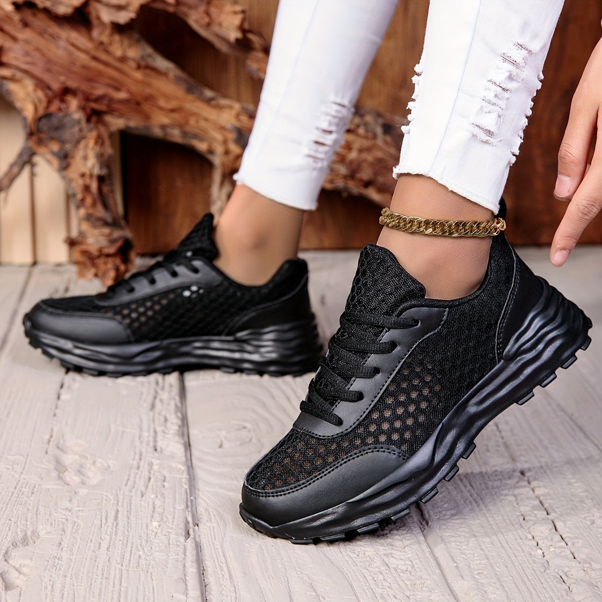 Women's White Casual Perforated Sneakers Low Top Lace-Up Comfort Shoes