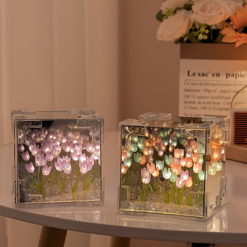 DIY Tulip Nightlight with 20 LEDs Flower Sea Modern Tabletop Gift for Girlfriends Family and Friends