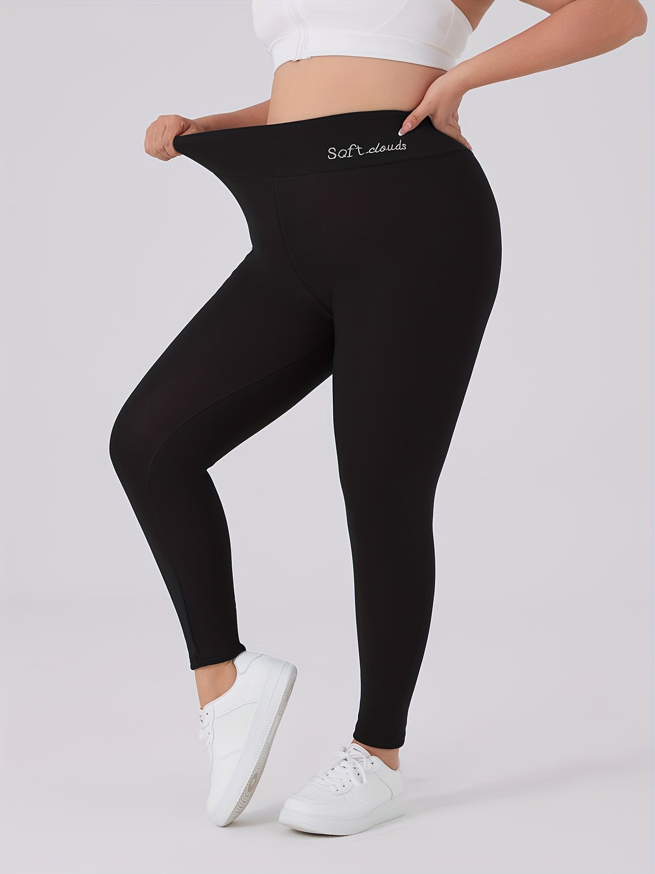 Women's Fleece-Lined Thermal Leggings Black Winter Warmth Casual Plus Size