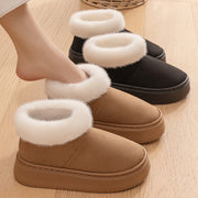 Women's Winter Slip-On Boots Soft Fabric Faux Fur Black Brown