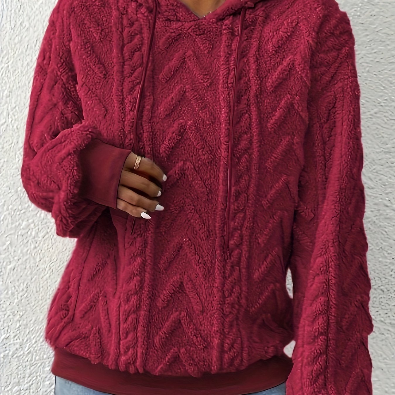 Women's Hooded Pullover Sweater Soft Polyester Spandex Solid Color Machine Washable