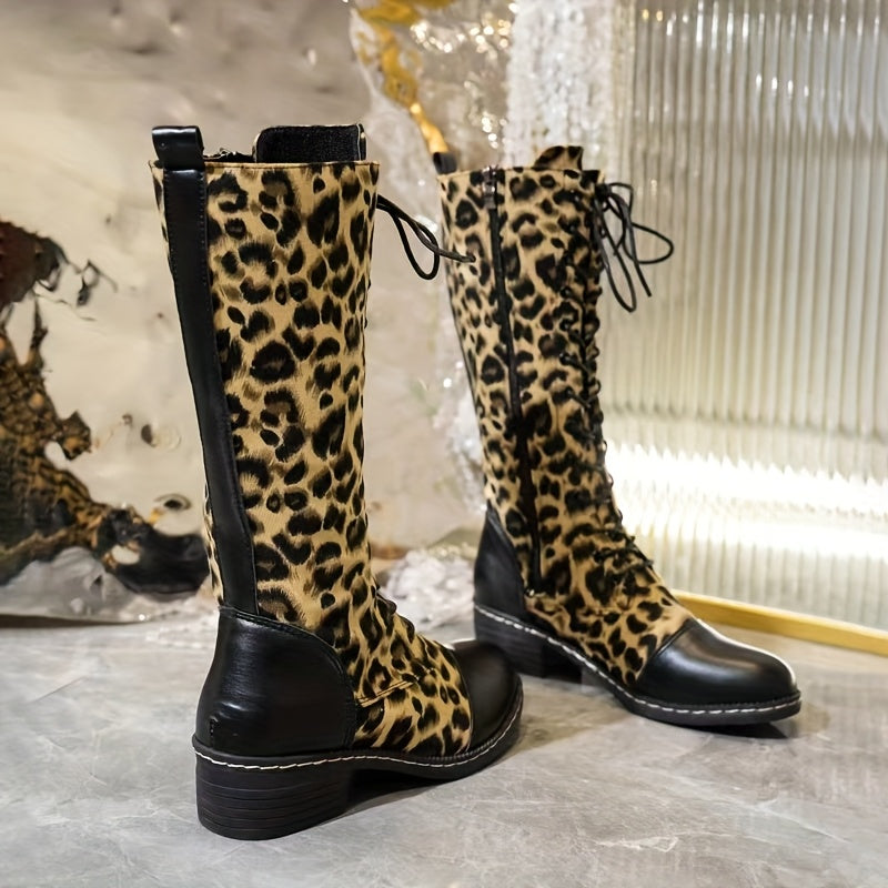 Women's Floral Ethnic Knee-High Boots Zippered Block Heel All-Season
