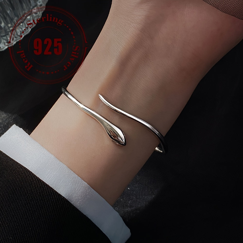 Sterling Silver Animal-Inspired Snake Cuff Bracelet Minimalist Jewelry