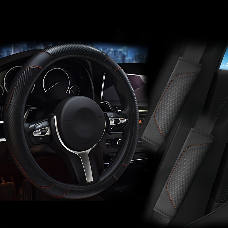 Car Steering Wheel Covers Set Carbon Fiber Pattern with Shoulder Pads