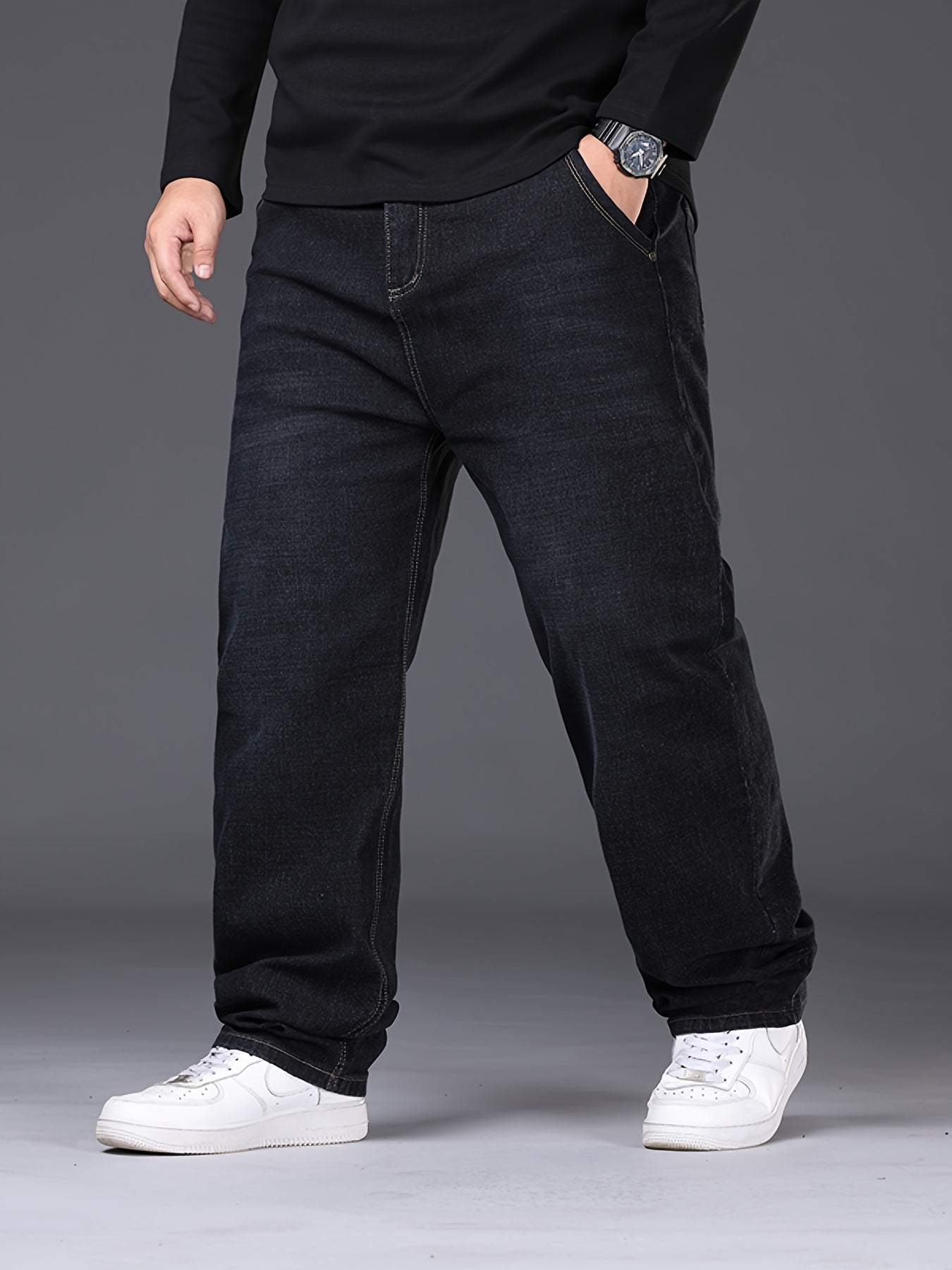 Erkaklar uchun plussiz jinsilar, yuqori sifatli cho'ziluvchan denimdan tayyorlangan, ish kiyimlari uchun ideal va mashinada yuvish mumkin.