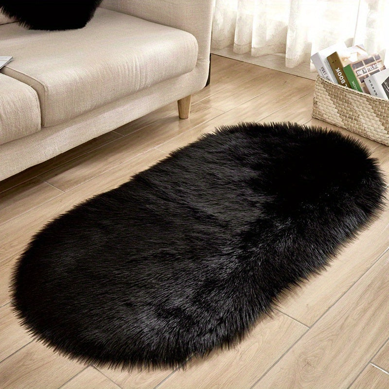 Faux Sheepskin Oval Area Rug, Plush Shaggy Carpet for Living Room or Bedroom