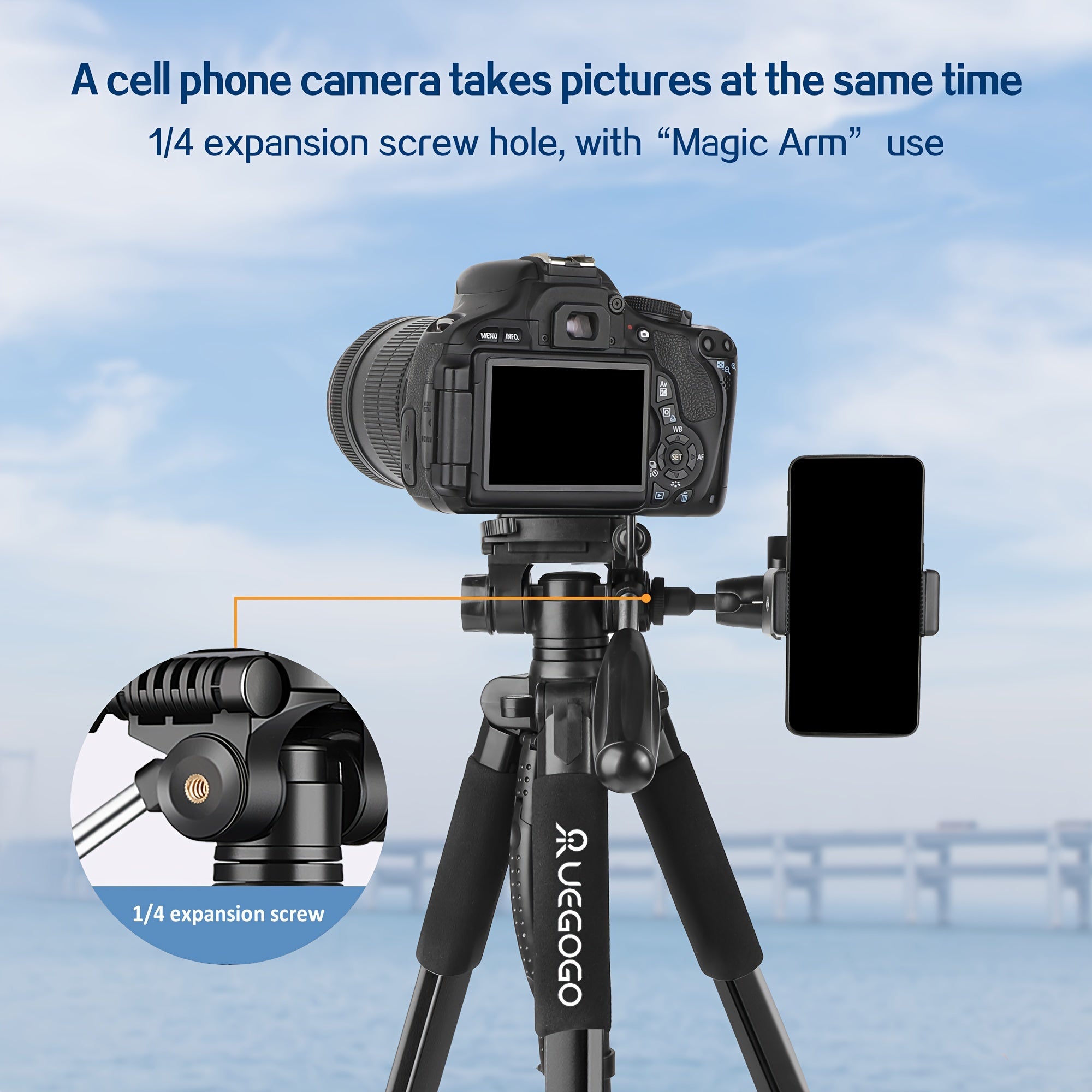 60-Inch Aluminum Tripod with 360-Degree Ball Head for Cameras and Smartphones Black