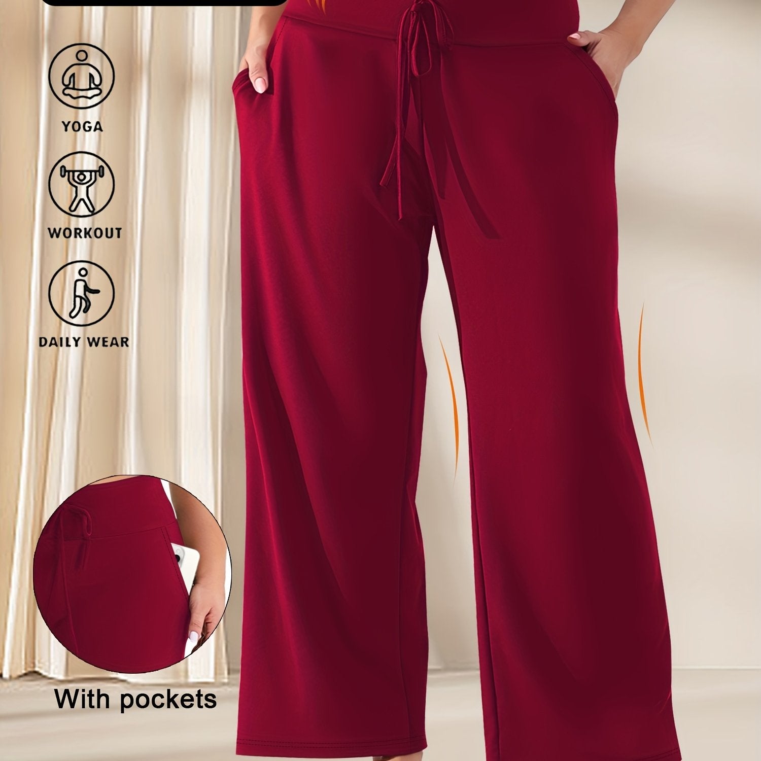 Plus Size Women's High-Stretch Wide Leg Yoga Pants with Pockets