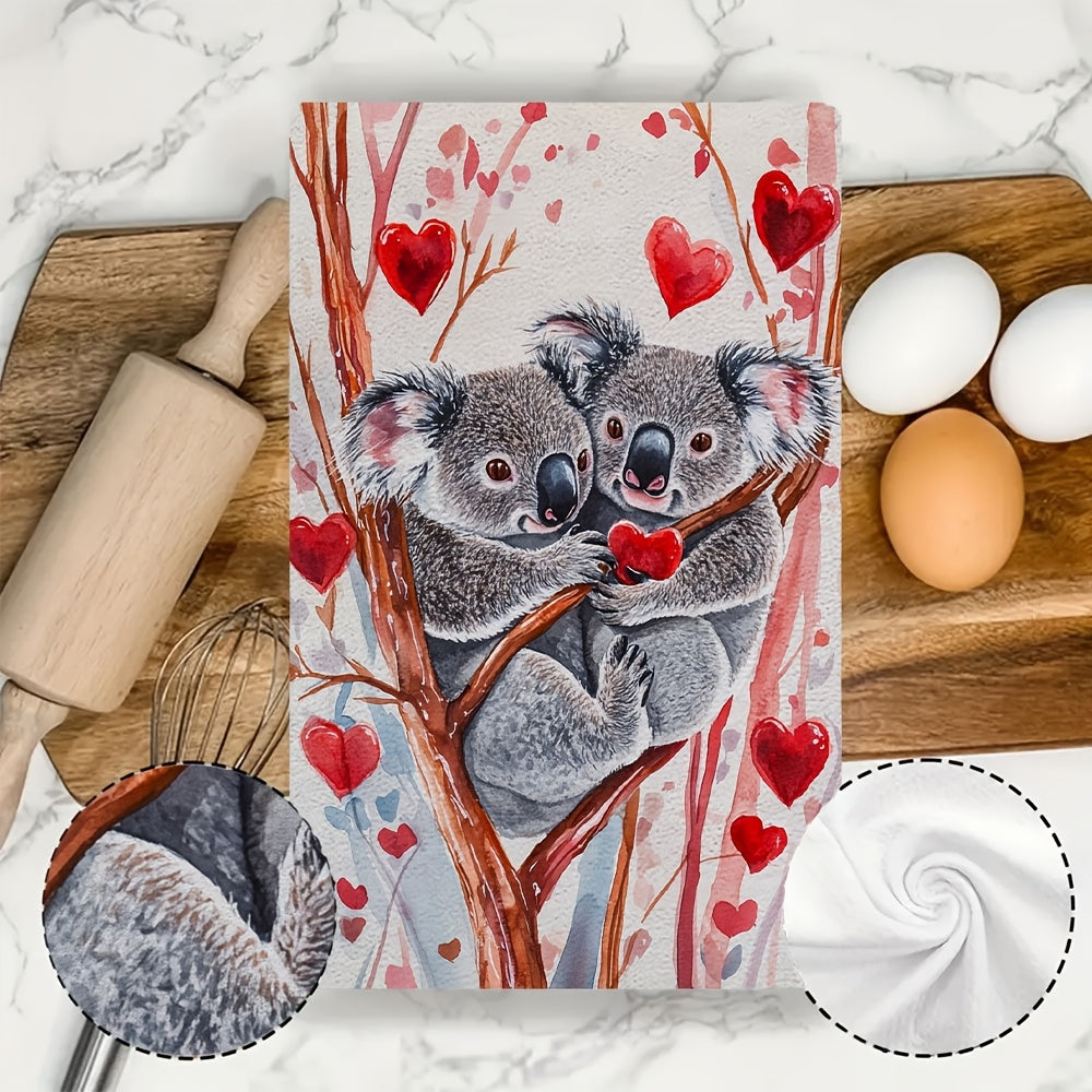 Set of 2 Valentine Koala Kitchen Towels Ultra Soft Absorbent 16x24 Inches