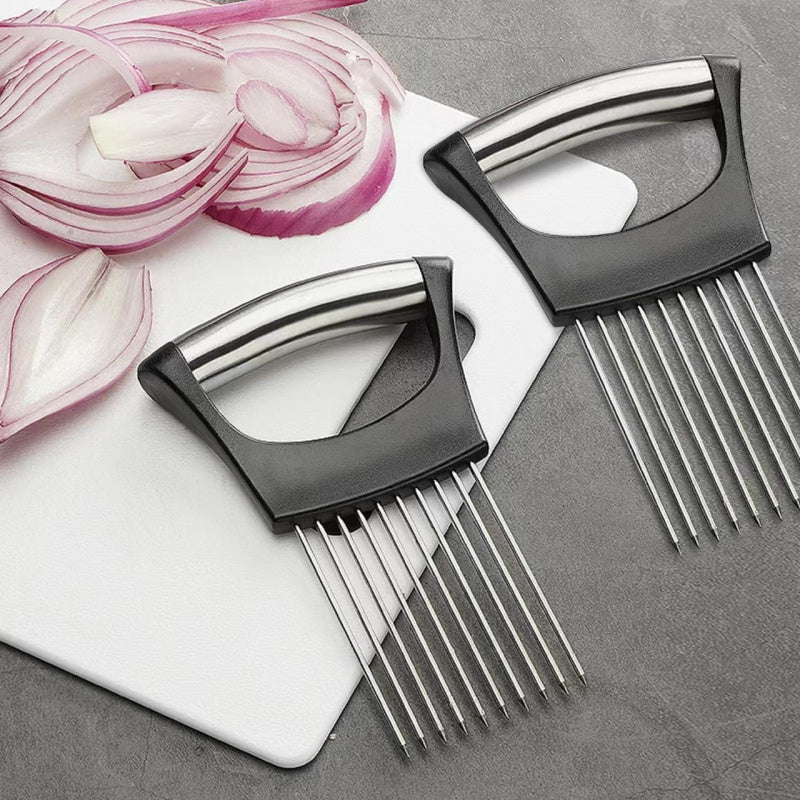 Naychali po'latdan yasalgan 4-dona piyoz ushlagich kesgich - Avokado, limon va sabzavotlarni kesish uchun oval shakldagi dizayn va qulay tutqichli uskunalar