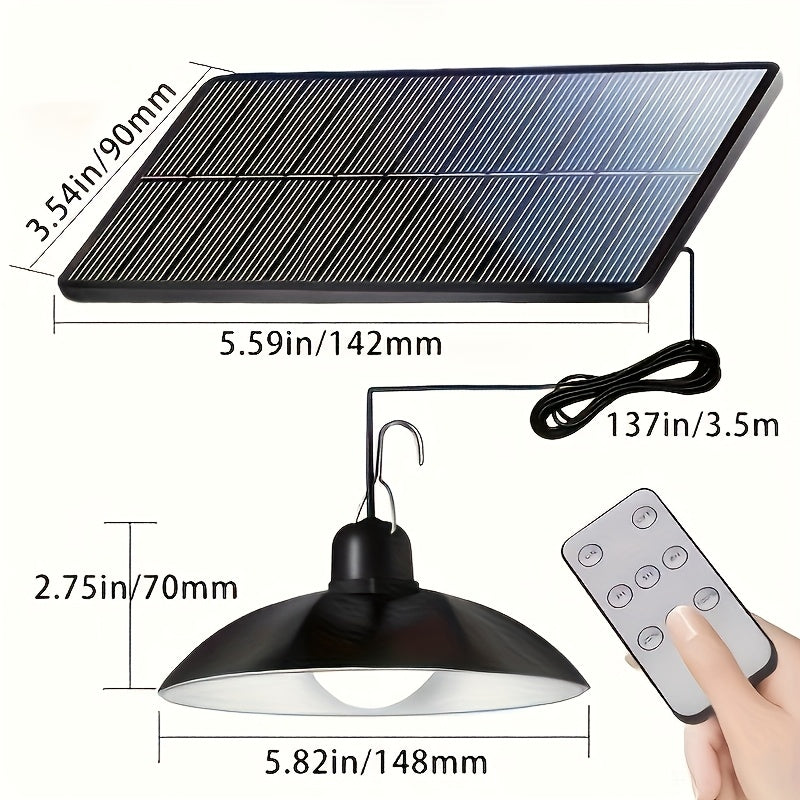 Lámpara colgante LED solar con control remoto, doble cabezal, lámpara exterior suspendida para jardín, porche, autocaravana y camping