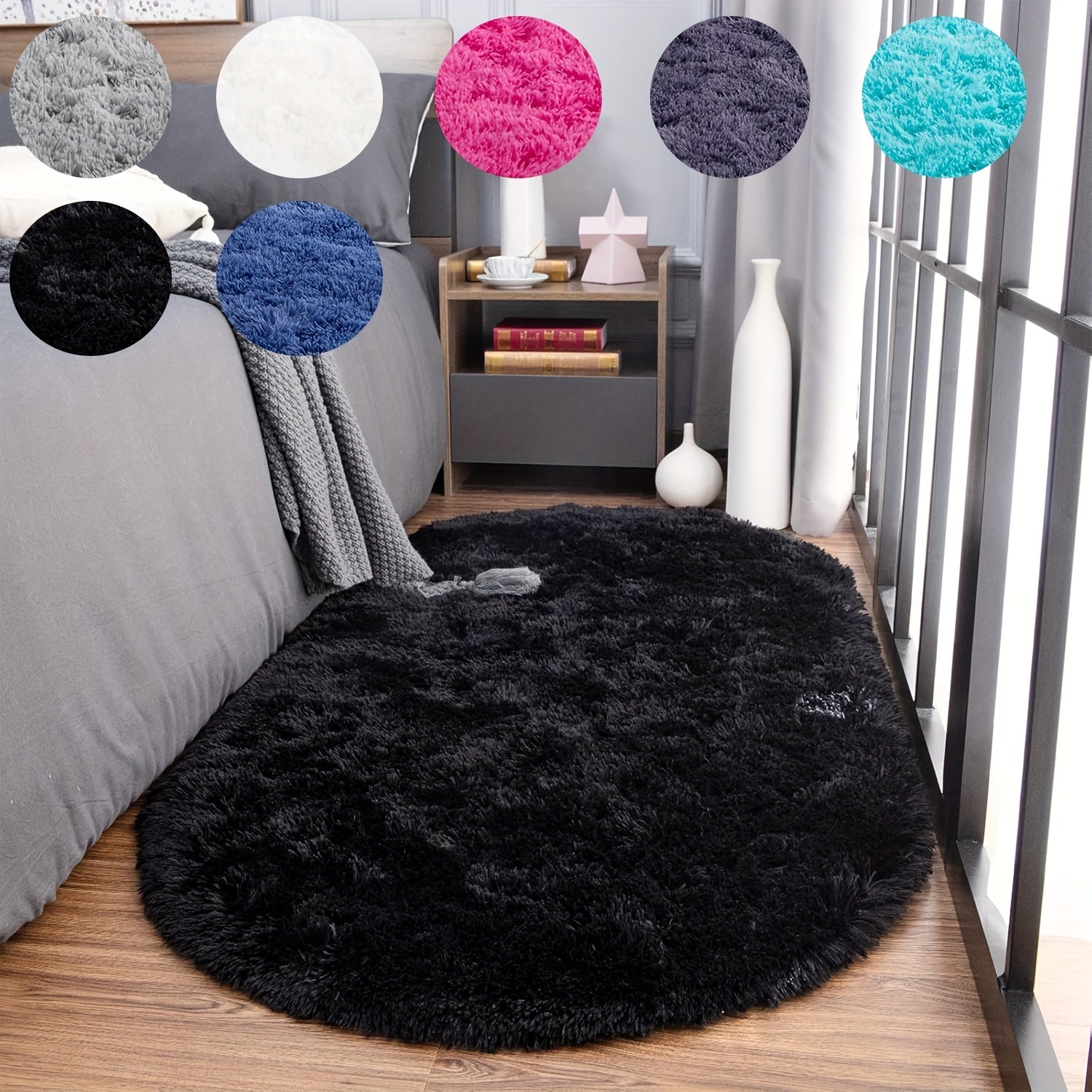 Soft Plush Oval Area Rug for Bedroom and Living Room Machine Washable Stain-Resistant Low Pile Carpet