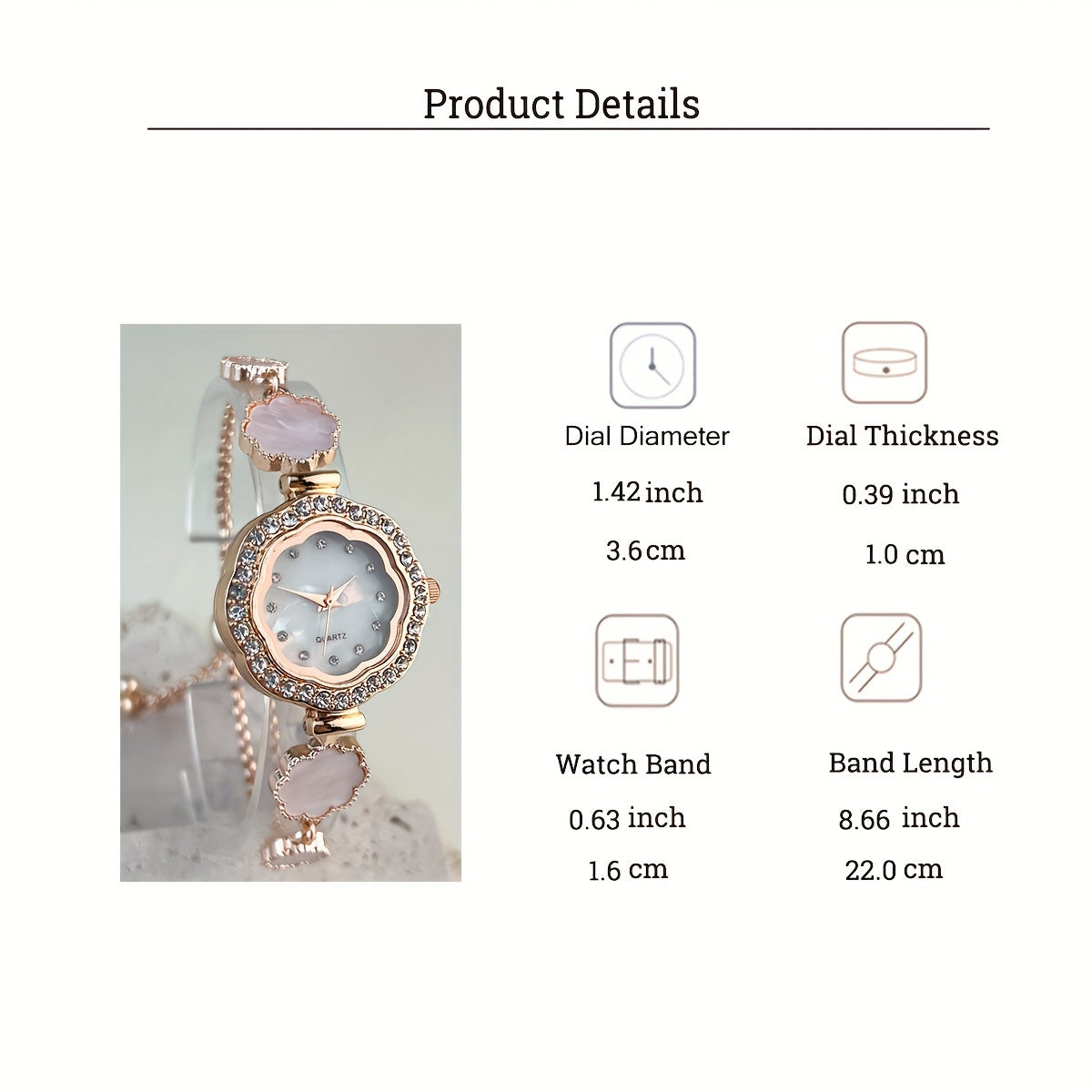 Minimalist Flower Bracelet Watch for Women Silver Tone Jewelry Gift