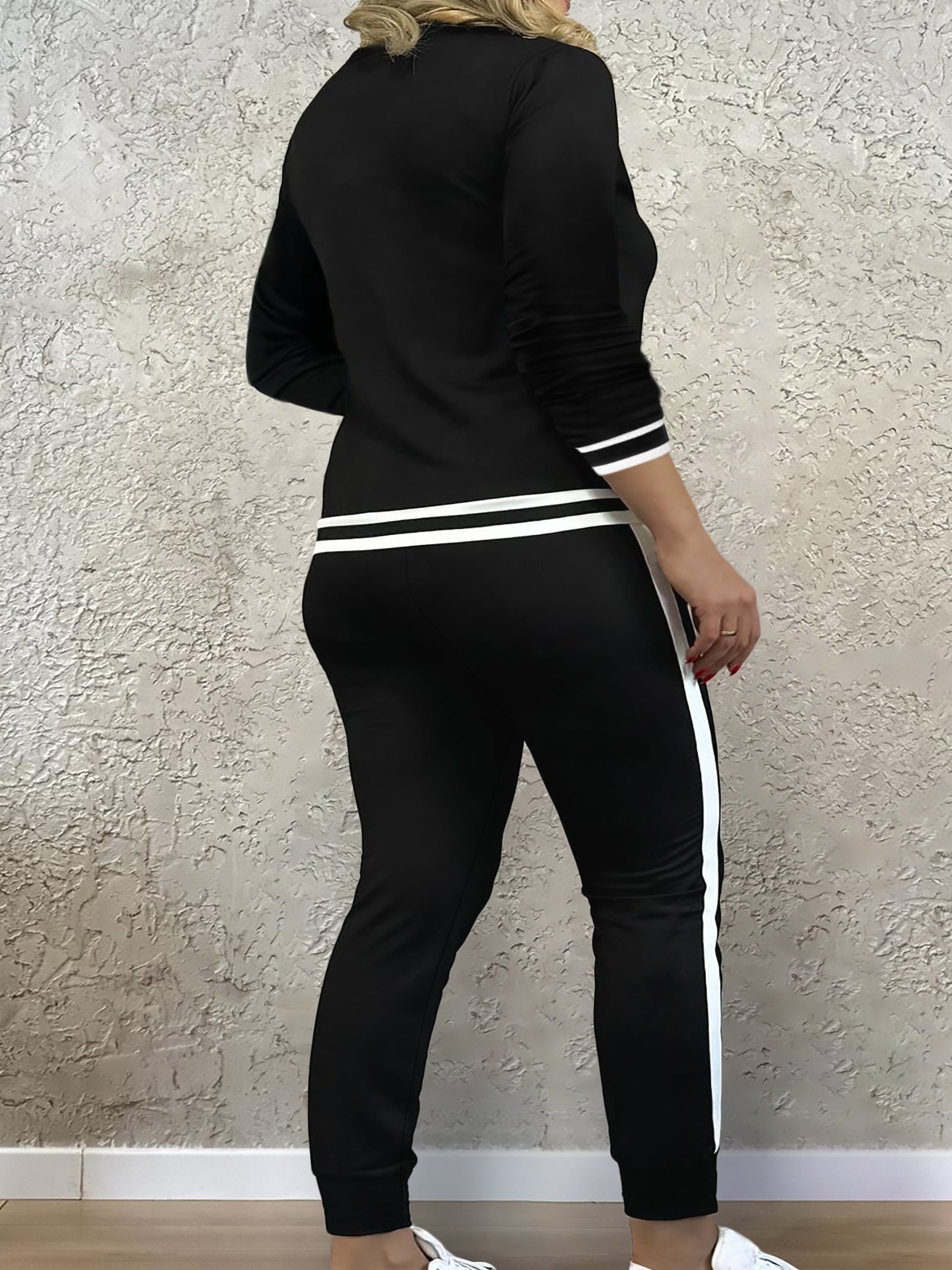 Women's Plus Size Casual Loungewear Set V-Neck Top and Sweatpants with Pockets