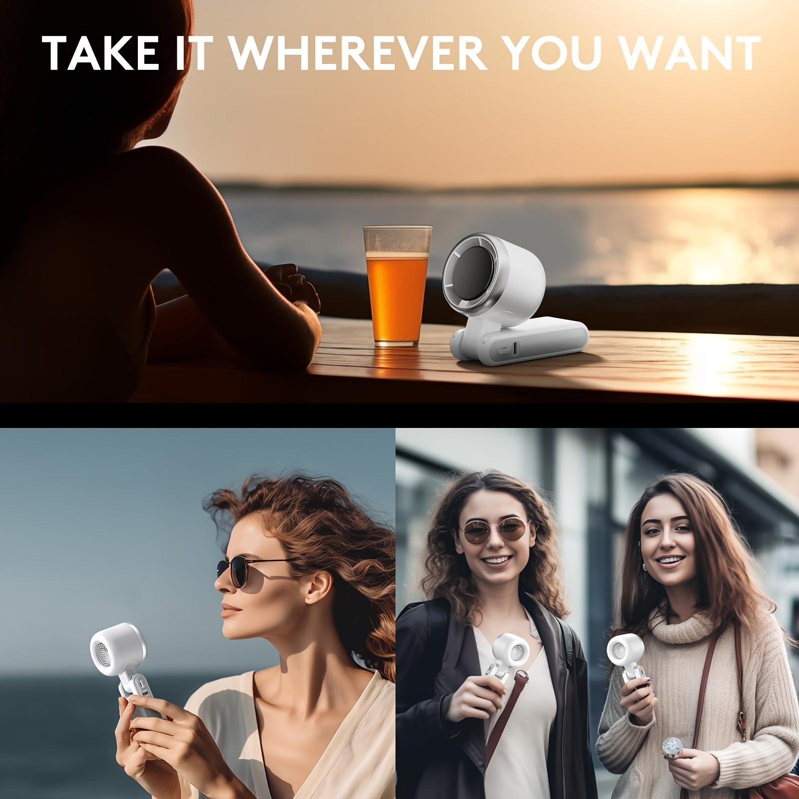 Portable Handheld Turbine Fan with 5 Speeds Rechargeable Battery Up to 12 Hours for Outdoor Travel