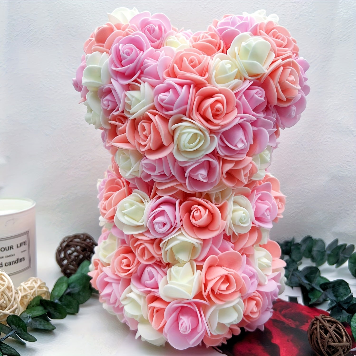 10 Inch Eternal Rose Bear Foam Flower Teddy for Valentine's Day Romantic Decor