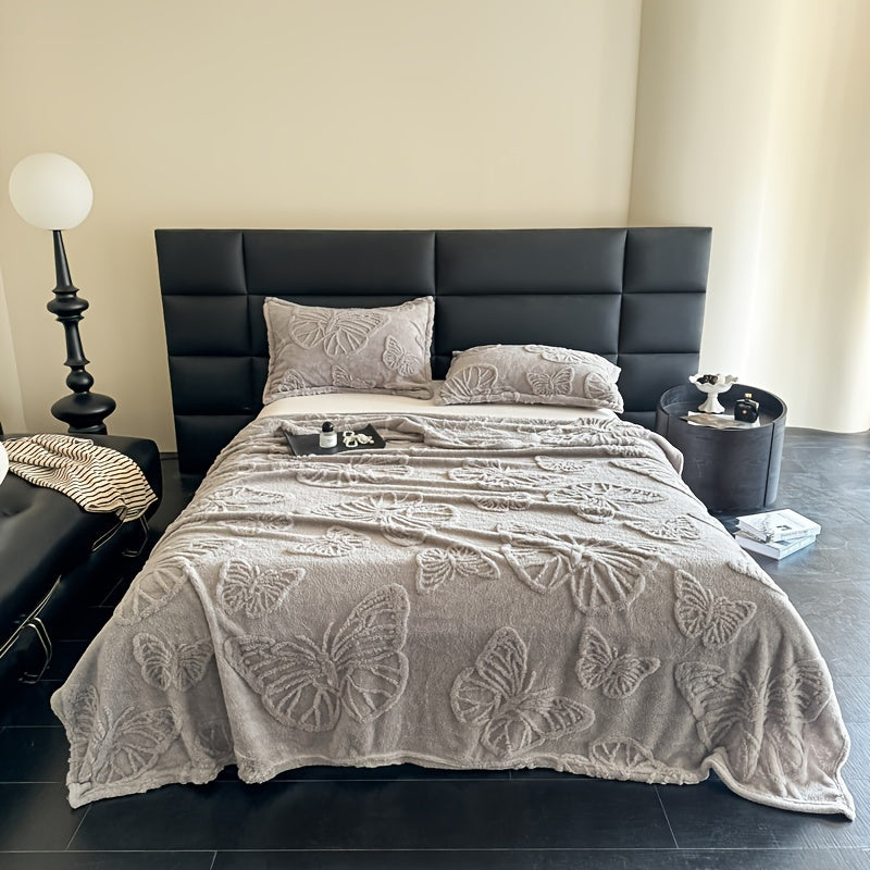 Jacquard Blanket 100% Taffeta Solid Color Butterfly Pattern All Seasons