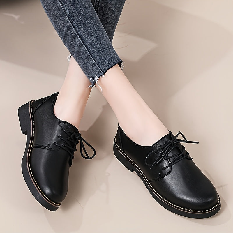 Women’s Black Synthetic Oxford Shoes, Lace-Up, All-Season, Comfortable