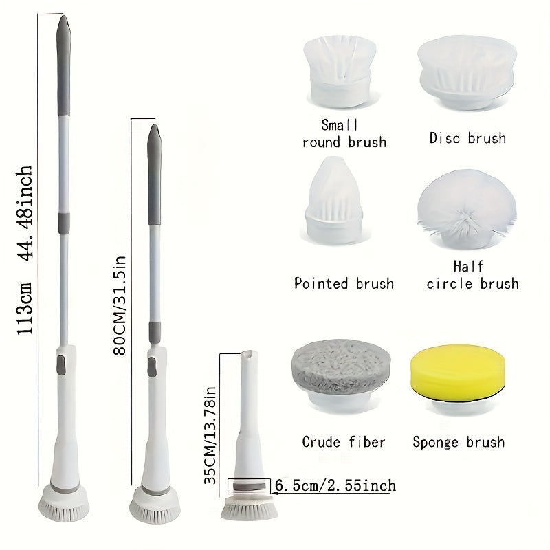 Hojatxona tozalash to'plami Elektrik aylantiruvchi tozalash cho'tkasi, qayta zaryadlanadigan, simsiz, 6 ta cho'tka boshli