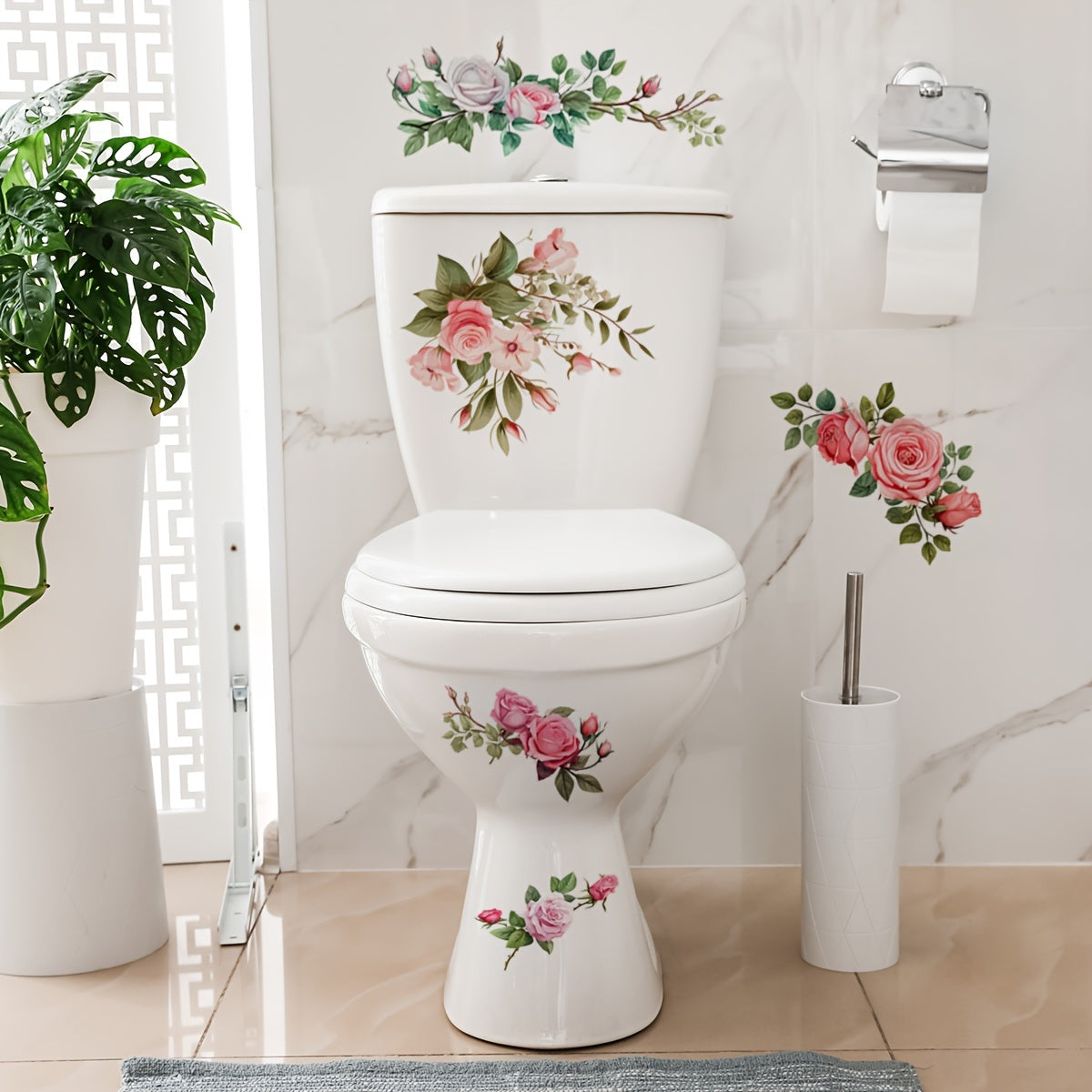 Vibrant Rose Pattern Bathroom Decal for Sinks Bathtubs and Toilets