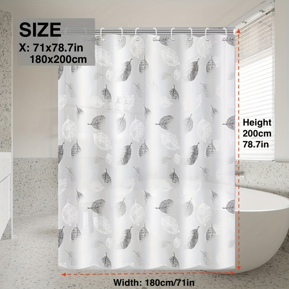 Waterproof PEVA Shower Curtain Liner with Leaf Pattern and Plastic Hooks for Bathroom and Window Decoration