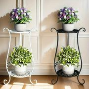 Double Layer Metal Flower Stand for Indoor Outdoor Plant Display Lightweight Durable