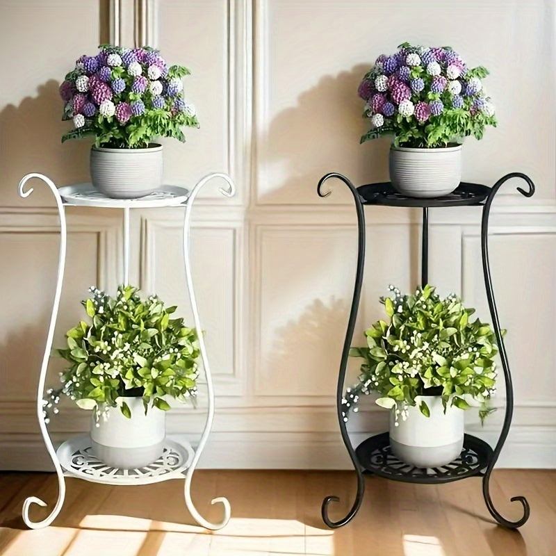 Double Layer Metal Flower Stand for Indoor Outdoor Plant Display Lightweight Durable