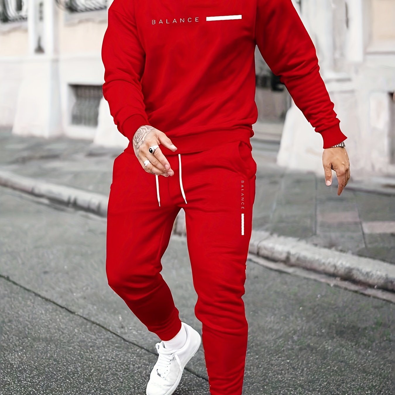 Men's Casual Polyester Letter Print Hoodie Set with Sweatshirt and Jogging Pants