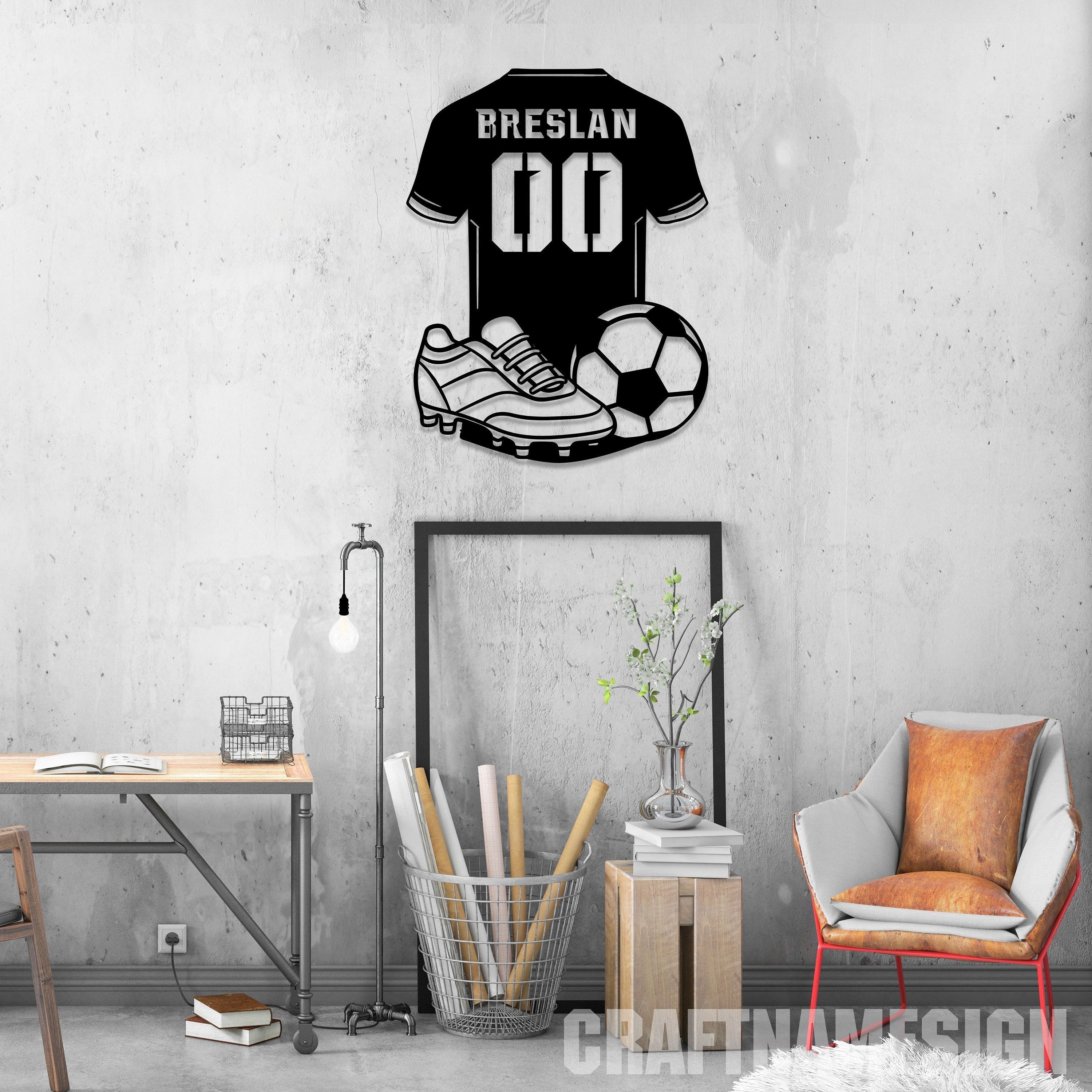 Señal de silueta de fútbol en metal negro personalizada para jardín y decoración exterior en casa