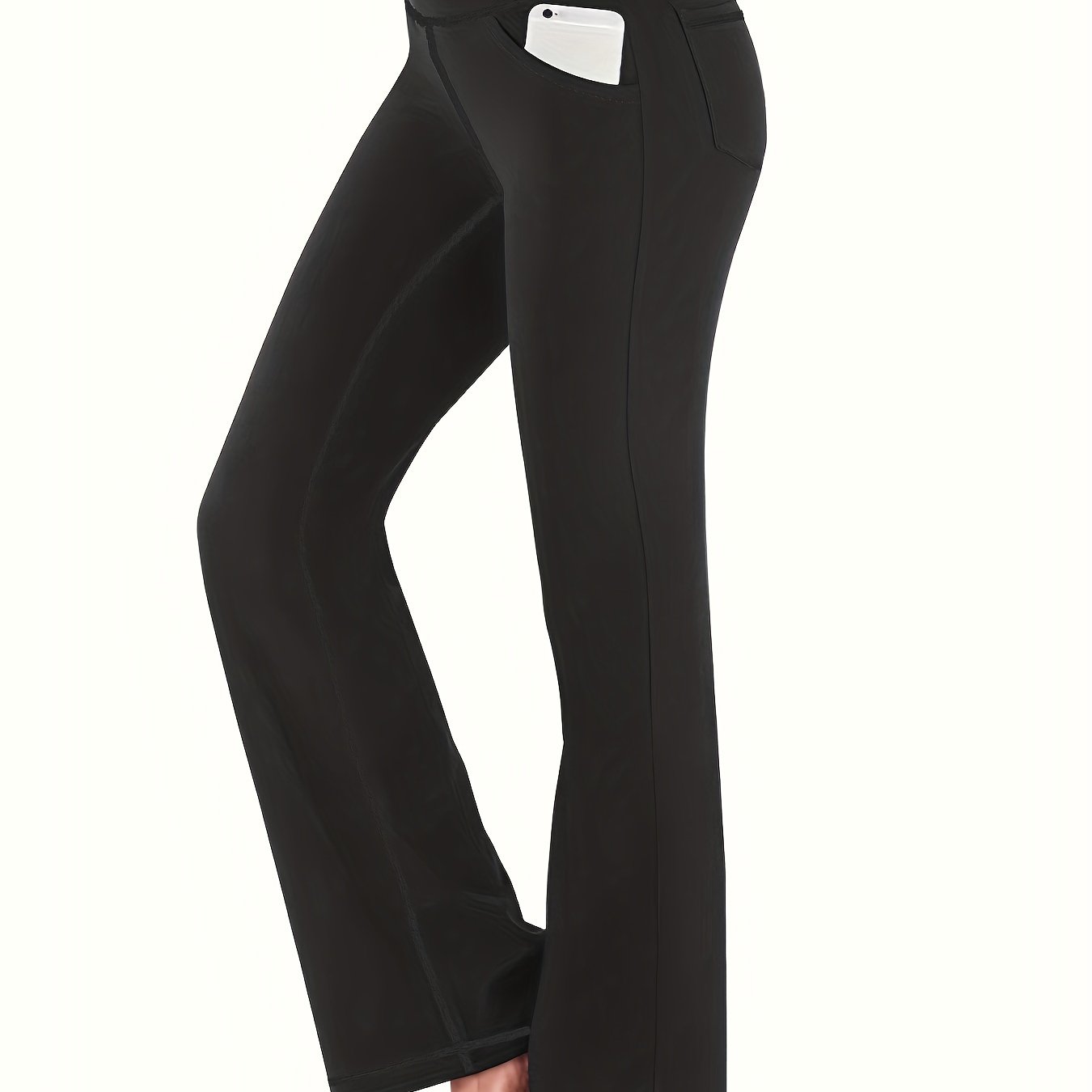 Women's High-Waisted Yoga Pants Flared Leggings with Pockets, Quick-Dry Stretch Fabric