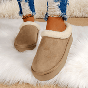 Women's Fleece-Lined Slip-On Slippers Beige White Indoor Outdoor Comfort