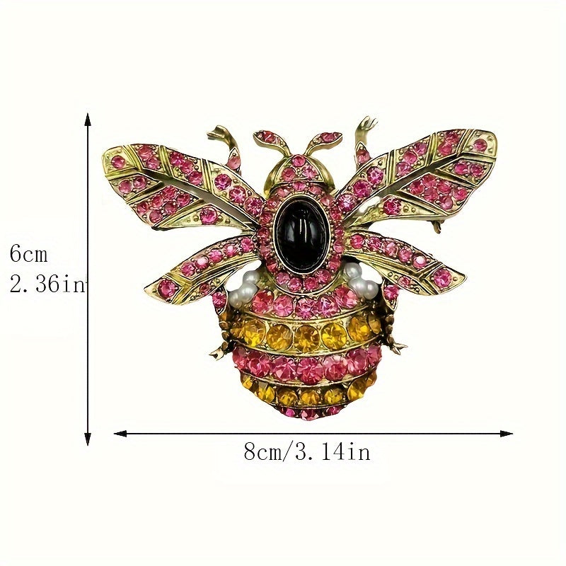 Vintage Honeybee Brooch Rhinestone Pin for Women's Dresses Coats Sweaters