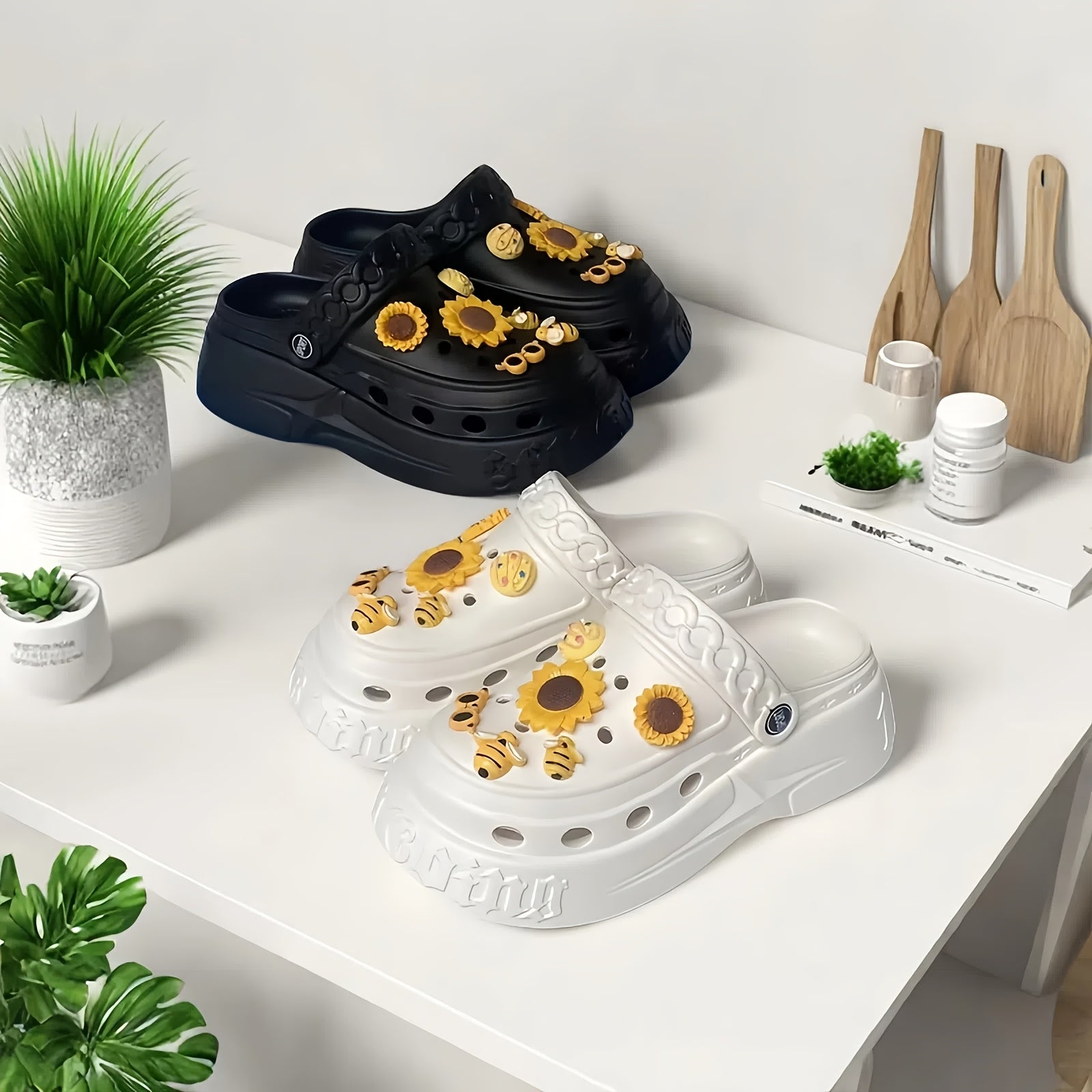 Women's EVA Summer Shoes with Sunflower Bee Design and Thick Sole