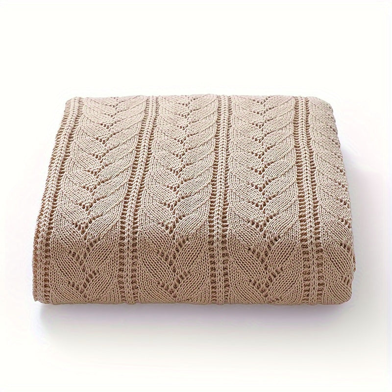 Knit Blanket Light Blue Camel Argyle Pattern Soft Cotton Versatile Stroller Cover