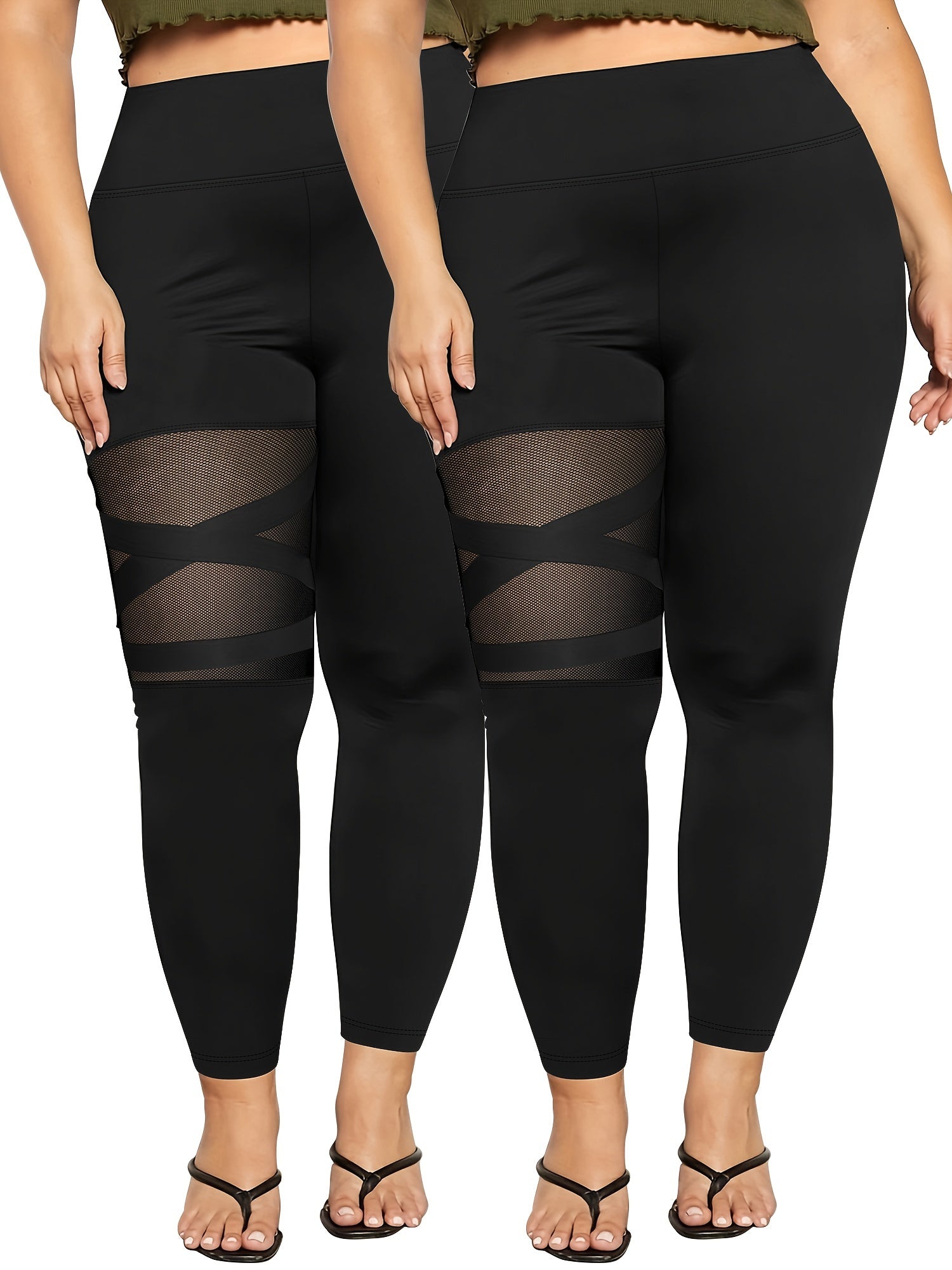 Women's Plus Size Spliced Mesh Leggings Soft Fit Pack of 4