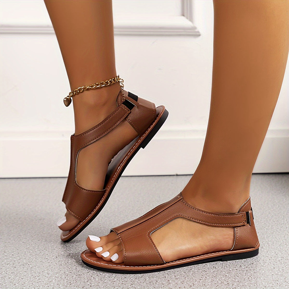 Women's Open Toe Slip-On Flat Sandals Summer Beachwear Rubber Sole